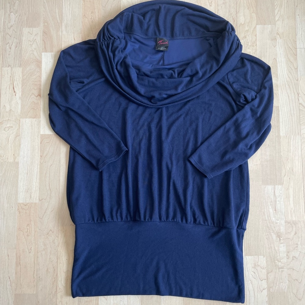 Torrid Vintage Navy Sweater Cowl Bubble Hem Mini Dress